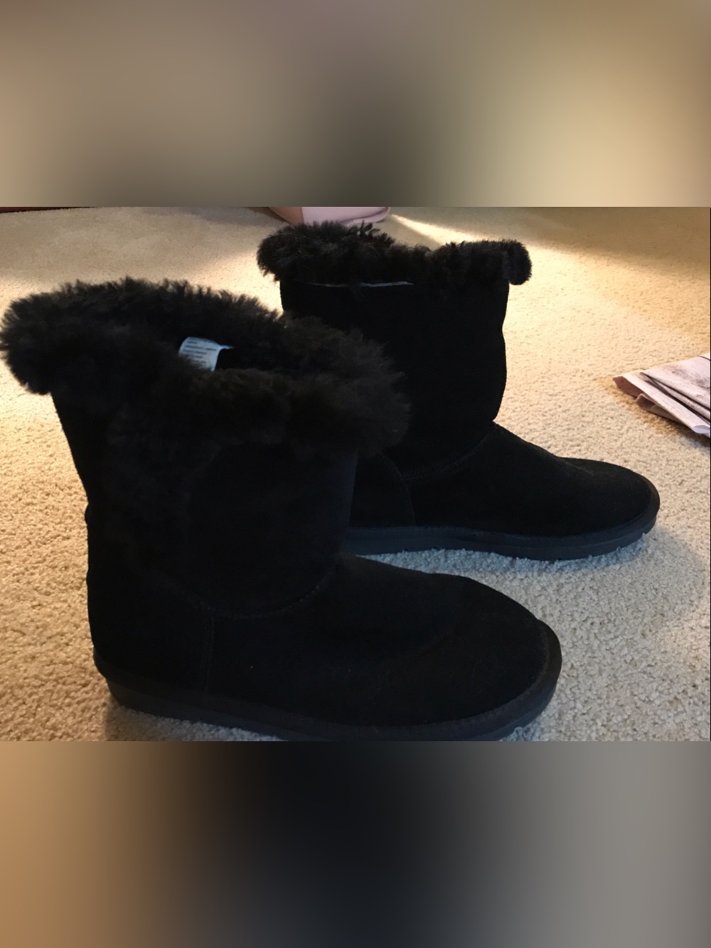 Black Shearling-Lined Women's Suede Winter Boots - Size 7
